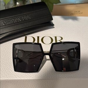 Dior Black Square Sunglasses with Gold Accent